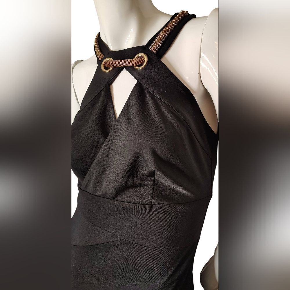 Le Chateau Black Halter Mini Dress with Gold Neck Chain Sx Xsmall Holiday Party - Picture 6 of 16